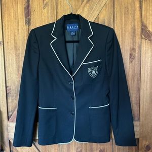 Vintage RALPH Ralph Lauren Blazer‎ Jacket Womens 6 Black 100% Worsted Wool Crest